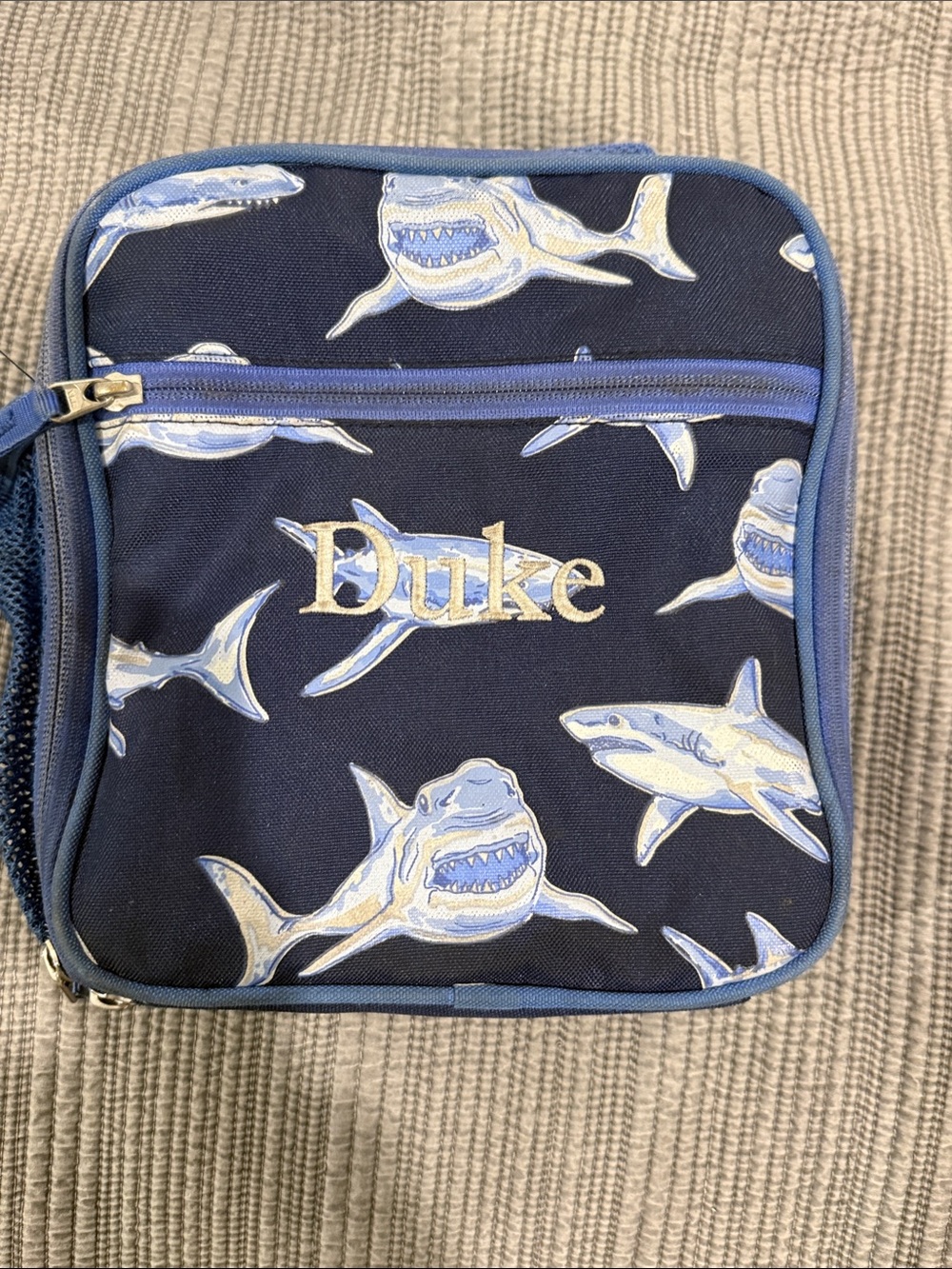 Duke Shark Print Lunch Bag - Navy & Light Blue